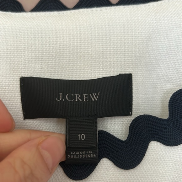 J.Crew Linen Blend WhiteBlack Trim Scallop Zig Zag Casual Work Blazer Size 10 - Picture 7 of 13